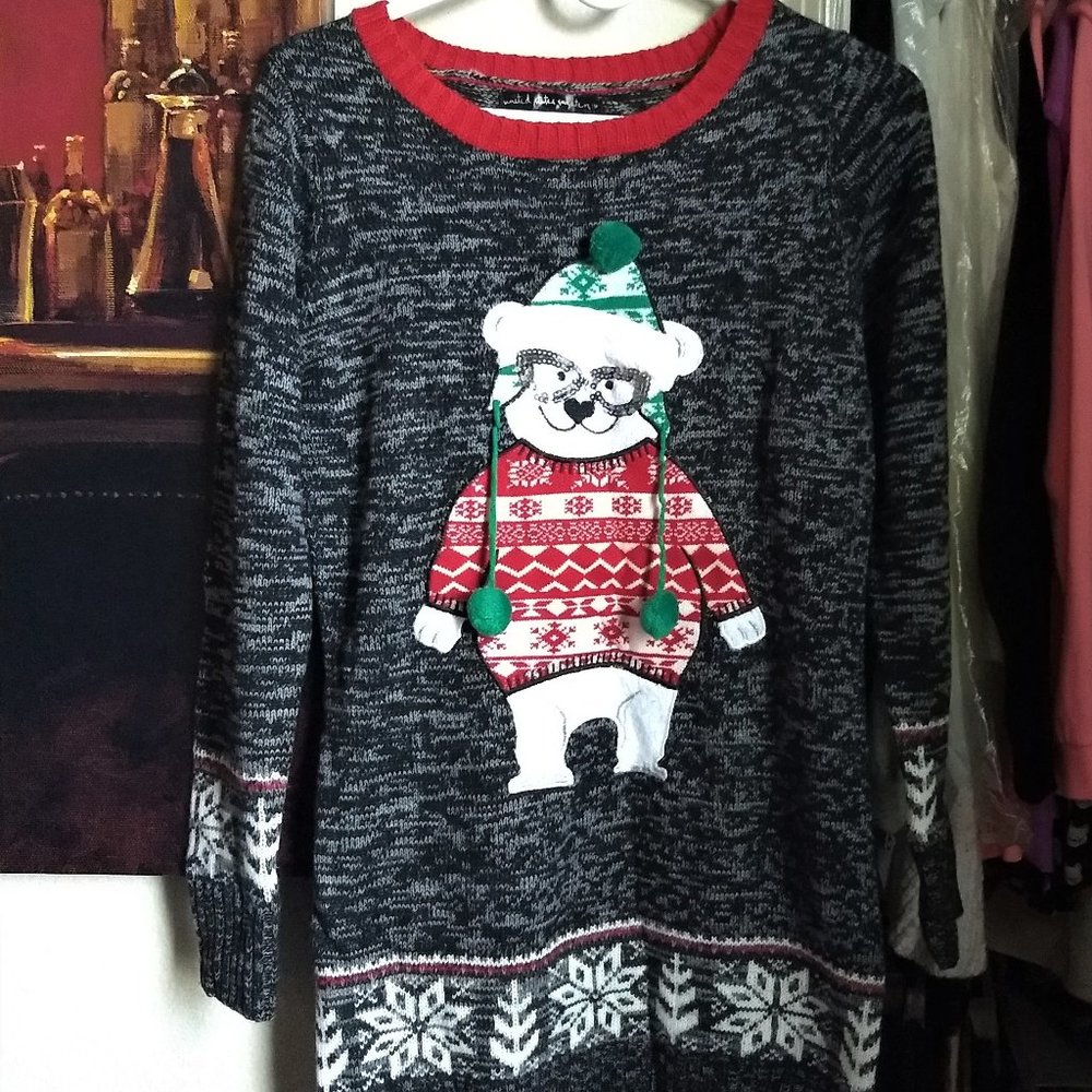 ❄️ Tunic Sweater Dress Christmas Polar Bear Grey